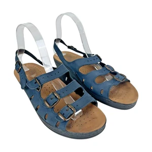 FLY FLOT Sandals Womens EU 40 Leather Italy NEW NWOB Blue Strappy Buckle US 8.5 - Picture 1 of 16