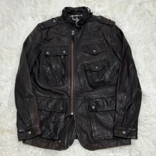 AVIREX Single Leather Jacket Plaid Men Size L Brown