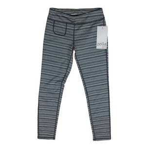 ZELLA GIRL PERFORMER LEGGINGS GRAY STRIPED SPORTS RUNNING LARGE 10 / 12 AAA7 - Picture 1 of 4