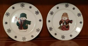 Christmas Desert Plates Snowman and Snowwoman Set of 4 - Picture 1 of 3