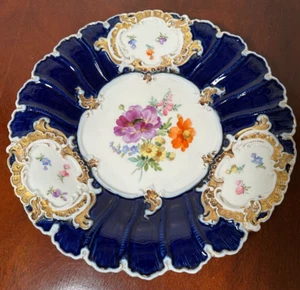 Placa de exhibición floral vintage MEISSEN grande 11,25" redonda de porcelana azul cobalto - Imagen 1 de 13