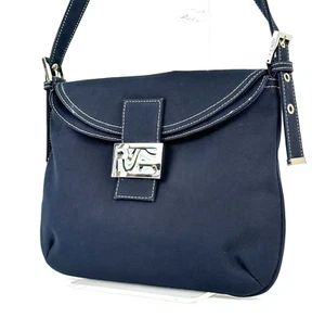 FENDI Mamma Baguette Hand Bag Canvas Navy Shoulder Purse Authentic - Picture 1 of 24
