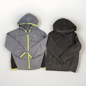 Fall outerwear lot 2 Pc neutral gray jacket hoodie solid long sleeve Boys XS 4-5 - Picture 1 of 6