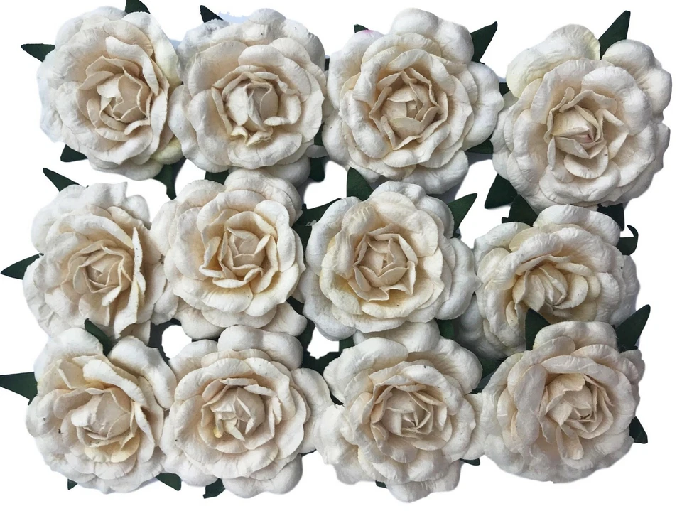 Rosas de papel marfil 1 1/2", flores de papel, corona de flores hágalo usted mismo, paquete de 12 Foto 1 de 1