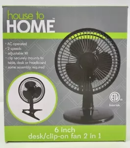 New - House to Home - 6” Desk / Clip On Fan 2 in 1 - Black - Picture 1 of 1