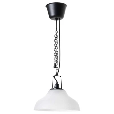 New Ikea SUNNANO Pendant lamp White/Black Steel Glass New - Image 1 of 2