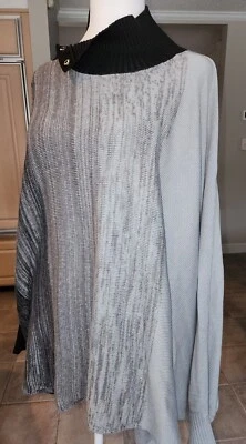 G.I.L.I. Suéter manga larga de gran tamaño cuello tortuga negro/gr para mujer mediano grande Foto 1 de 4