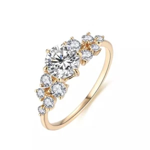 1.5ct Ring 18K Yellow Gold Engagement Round Lab-Created Diamond Test Pass US:8 - Picture 1 of 7