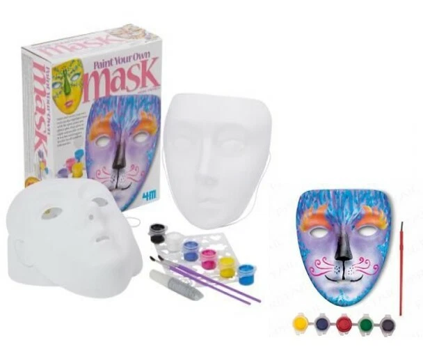 Kids Paint Your Own Mask Set White Plain Face With 5 Colour Paints & Paint Brush - Image 1 of 1