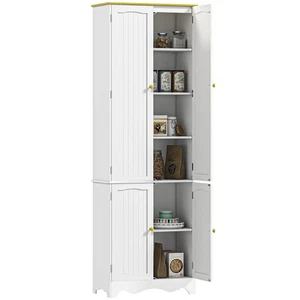 HOMCOM Freestanding Kitchen Cupboard 4-Door Storage Cabinet w/ 4 Shelves, White - Picture 1 of 11