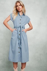 M&Co Petite Women's Denim Shirt Dress - Picture 1 of 8