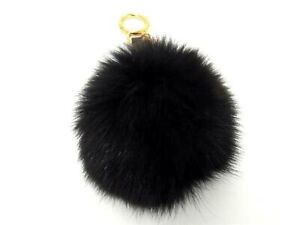 Fendi Pom Charm Fur Leather Keychain Key Ring Women'S Black As6695 _84065