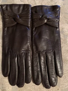 Brown leather gloves with twisted knot detail 100% cashmere lining size 7 1/2 - Picture 1 of 7