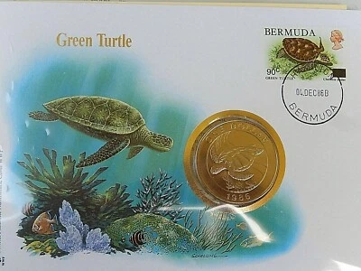 Bermuda - " GREEN TURTLE ~ WWF " PNC / Coin Cover 1986 ! - Image 1 of 4