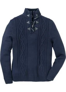 Zopfmuster-Pullover mit Knebelknöpfen Gr 56/58 XL Dunkelblau Herrenpullover Neu - Bild 1 von 1