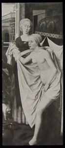 Glass Magic Lantern Slide MEMLING BATHSHEBA AT HER BATH C1910 ART DRAWING - Picture 1 of 2
