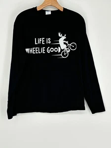 Port & Company Life is Wheelie Good Black White Graphic T-Shirt Mens Size Medium - Picture 1 of 7