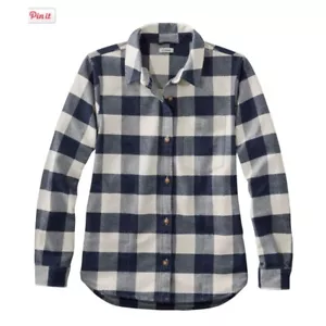Camicia donna LL Bean in morbida flanella spazzolata bianca navy a quadri con bottoni taglia small - Foto 1 di 10