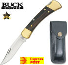 BUCK 110 - MADE IN USA POCKET FOLDING KNIFE + LEATHER SHEATH! EBONY WOOD HANDLES