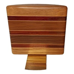 Vintage Mid Century Modern Butcher Block Solid Wood w/Inlay Curved Bookend - Picture 1 of 9