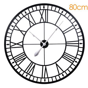 Extra Large Size 80cm Round Wall Clock Roman Numeral Black Quartz Clock Living R