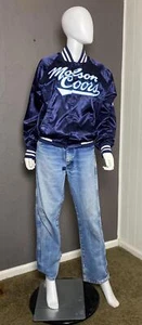 Y2K Vintage COORS + MOLSON Blue Satin Bomber Jacket size Medium - Picture 1 of 10