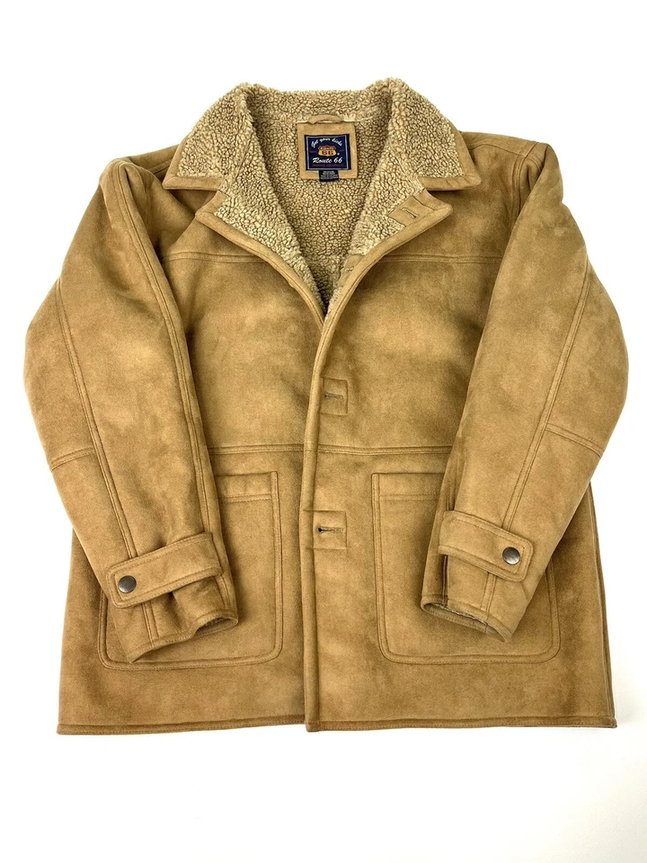 Abrigo de invierno vintage Route 66 sherpa forrado chaqueta imitación gamuza beige talla mediana Foto 1 de 4