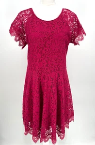 Free People womens M red berry lace swing flowy open back dress lined boho short - Picture 1 of 7