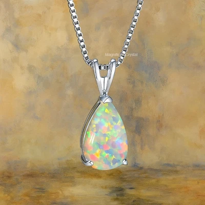 Collar de cadena ajustable colgante de cristal de ópalo de fuego azul joyería para mujer Foto 1 de 4