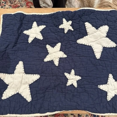 Pottery Barn Kids Standard Pillow cover/Sham  Blue /White Star Quilt RARE - Image 1 of 4