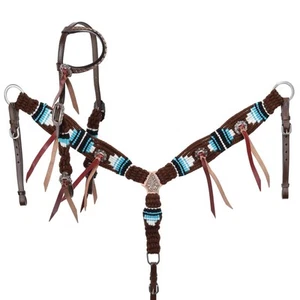 Showman Teal Hollow Mohair Single Ear Headstall & Breast Collar Set - Picture 1 of 3