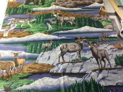 Mountain Wildlife Cotton Print Fabric VIP Cranston 1 Yd+ Deer Bear Wolves - Image 1 of 3