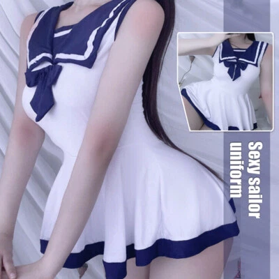 Japanese Girl Sailor Collar JK Mini Short Bodycon Dress Sukumizu Cosplay Uniform