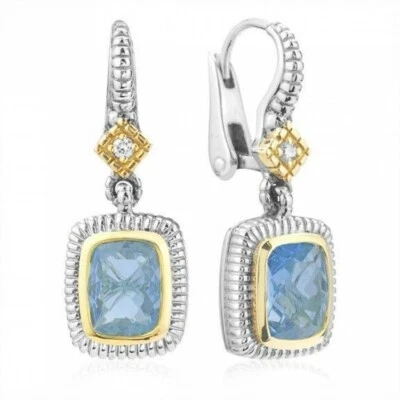 JUDITH RIPKA TWO EARRINGS BLUE TOPAZ diamond STERLING 18K  gold - Image 1 of 4