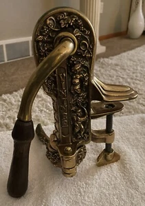 Antique Vintner Wine Bar Mount Corkscrew Cherubs Art Nouveau Brass Oak Corker - Picture 1 of 17