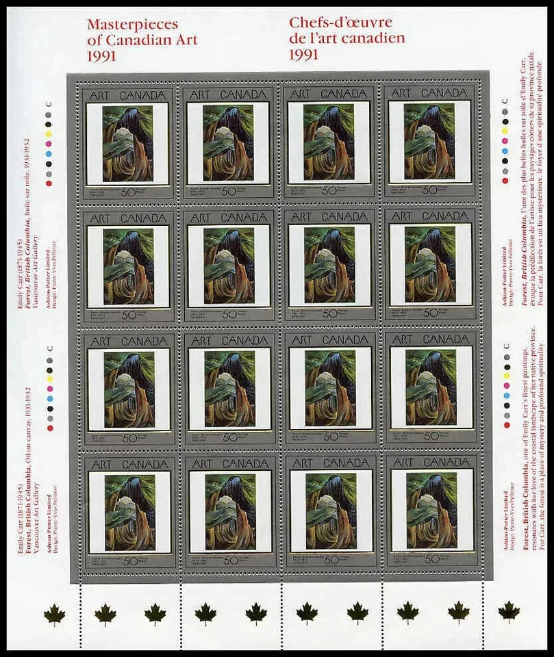 Canada - Scott 1310 - Full Pane of 16 Stamps - Masterpieces of Art - 1991 - Image 1 of 1