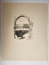 Antique Leicestershire Drawing Sketch Print 1935 Sheep in the Garden Scene