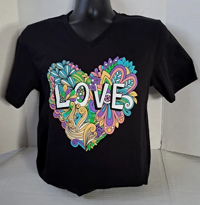 心形 T 恤情人节女式 T 恤女士嬉皮花卉“爱”T恤上衣  — 第 1/4 张图片