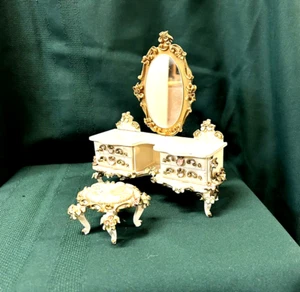 Vintage Spielwaren German Dollhouse Miniature Vanity W/Stool Furniture Rococo - Picture 1 of 16