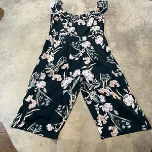 City Chic Jumpsuit Womens 22 Green Floral Jumpsuit Wide Leg Ruffle Trim Neckline - Picture 1 of 11