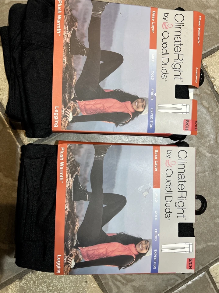 全新 2 对 Climate Right CUDDLDUDS CUDDL DUDS 黑色保暖紧身裤 女式 S — 第 1/4 张图片