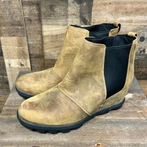Sorel Joan Of Arctic Wedge II Chelsea Brown Leather Ankle Booties Women's Sz 11 - Picture 1 of 6