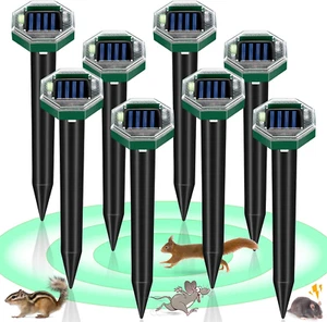 8 Pack Mole Repellent Solar Powered Ultrasonic Gopher Repellent Waterproof Chipm - Picture 1 of 12