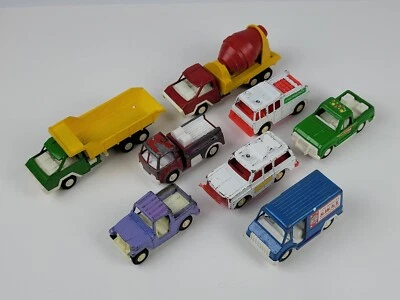 Vintage Lot of 8 Tootsie Toy Trucks-Heavy Equipment-Van-Emergncy Vehic-SWAT 1970 - Image 1 of 4