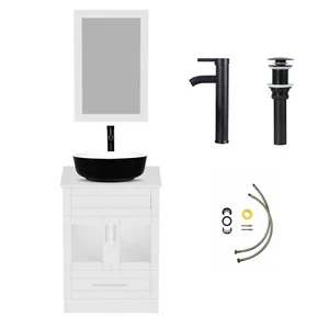 24 Bathroom Vanity Ceramic Vessel Sink Faucet Pop Up Drain Combo Storage Cabinet - Picture 1 of 11