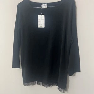 Y2K CLIO black beaded fringe hem sweater size 1x New With Tags - Picture 1 of 4