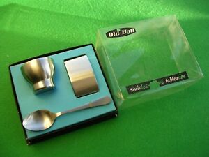 BOXED VINTAGE OLD HALL ROBERT WELCH EGG CUP SPOON NAPKIN RING SET ( c46 t3 )