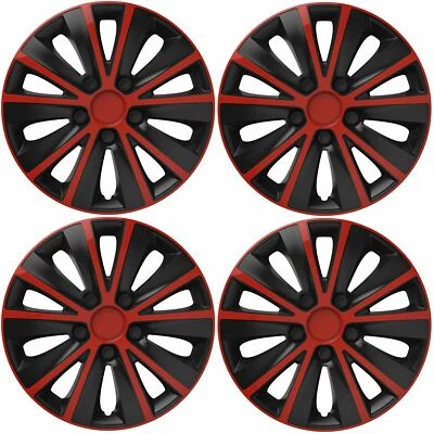 4 x Back & Red Wheel Trims Hub Caps 15" fits Seat Ibiza Leon Toledo Alhambra - Image 1 of 4