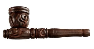 Pipa Indiana Intagliata In Legno 10.5 Cm - Oggetto Da Collezione India 26851 - Picture 1 of 6