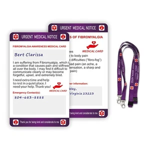 Fibramyalgia Medical Alert Card with Writable Panel & Patterned Lanyard 2PCS - Picture 1 of 8